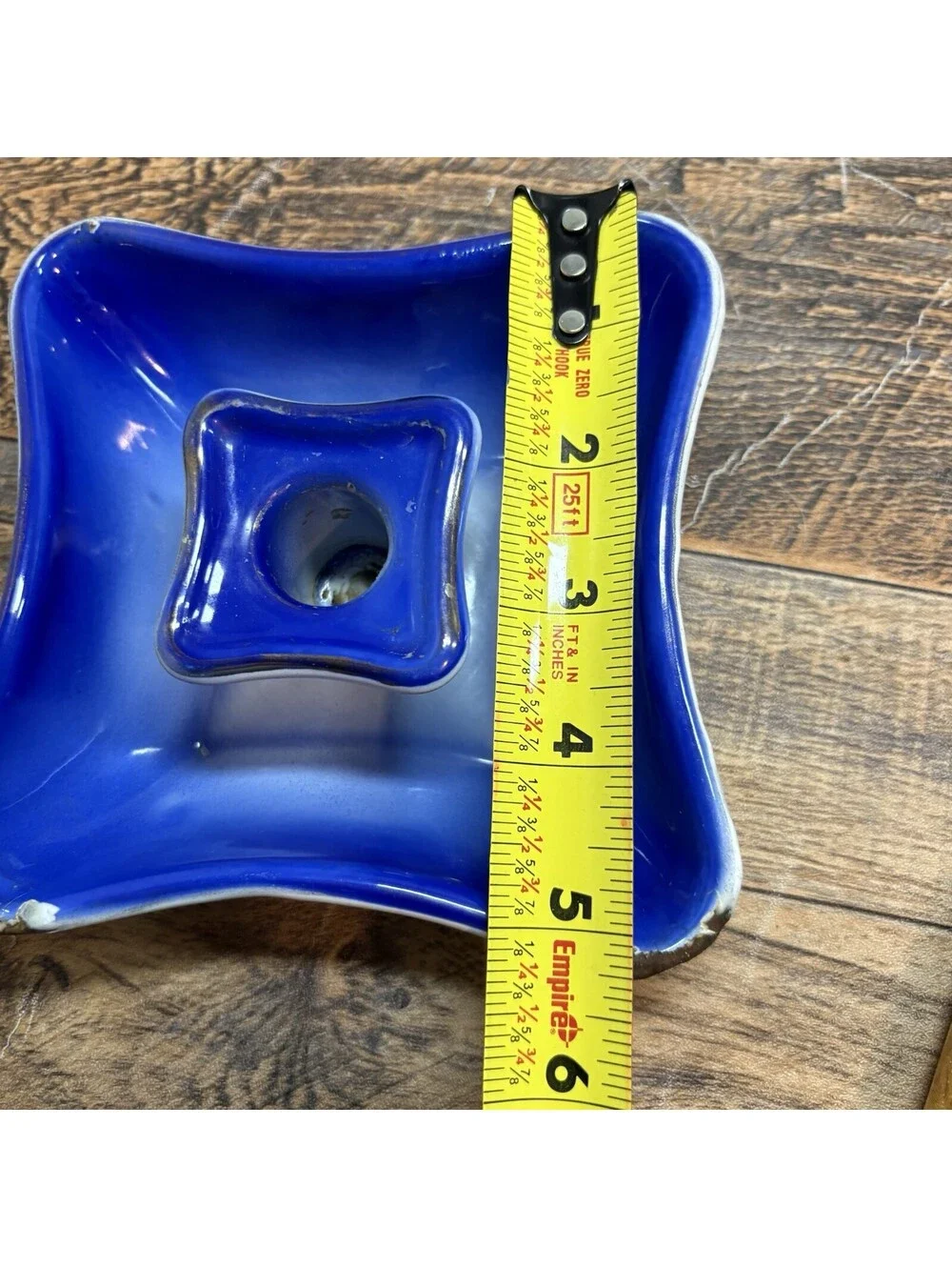 French Country Blue Enamelware Metal Candle Holder w/Handle Square 5.25